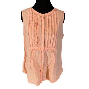 Lands' End Women 10P Coral Pink 100% Linen Pintuck Sleeveless  Blouse
Vacation